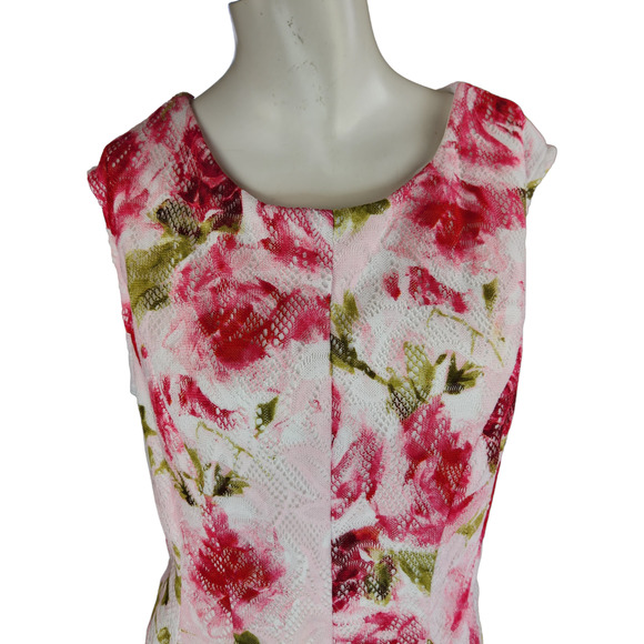 Studio One Womens 18 Sleeveless Floral Pink Roses Lace A-Line Dress Knee Length - Picture 2 of 13
